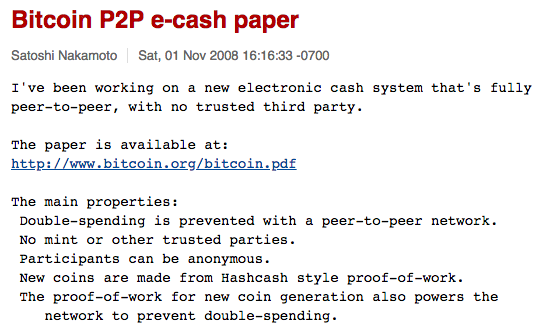 Satoshi&rsquo;s first message