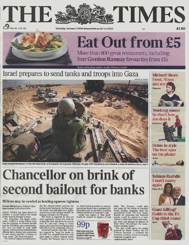 Front page of The Times of 3 January 2009